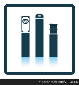 Oil, dollar and gold chart concept icon. Shadow reflection design. Vector illustration.