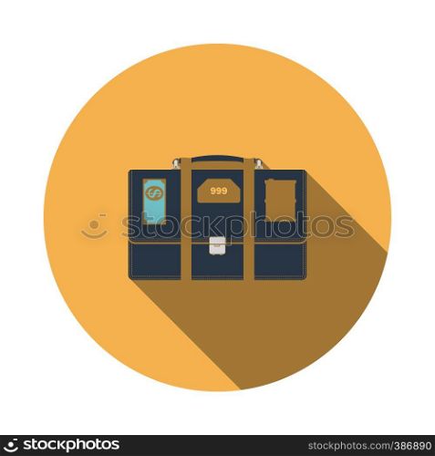 Oil, dollar and gold dividing briefcase concept icon. Flat color design. Vector illustration.