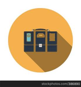 Oil, dollar and gold dividing briefcase concept icon. Flat color design. Vector illustration.