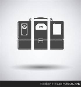 Oil, dollar and gold dividing briefcase concept icon on gray background, round shadow. Vector illustration.