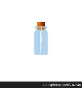 Oil empty phial with cork, tranparent icy-white vial, scent bottle, medicine bottle, jar. For drugs, pills, medicine, aromatherapy, cosmetics, perfume, Flask print poster label tag copy space. Oil empty phial with cork, tranparent icy-white vial, scent bottle, medicine bottle, jar. For drugs, pills,