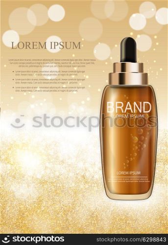 Oil Essence Hydrating Concentrate Bottle Template for Ads or Magazine Background. 3D Realistic Vector Iillustration. EPS10. Oil Essence Hydrating Concentrate Bottle Template for Ads or Mag