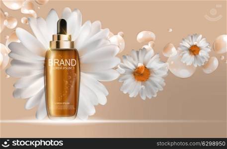 Oil Essence Hydrating Concentrate Bottle Template for Ads or Magazine Background. 3D Realistic Vector Iillustration. EPS10. Oil Essence Hydrating Concentrate Bottle Template for Ads or Mag