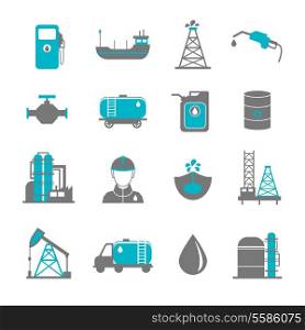 Oil extraction gas production transportation and distribution pictograms collection with industrial complex petroleum pump isolated vector illustration