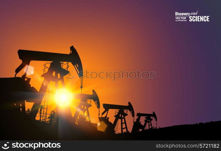 Oil field over sunset. Vector illustration.