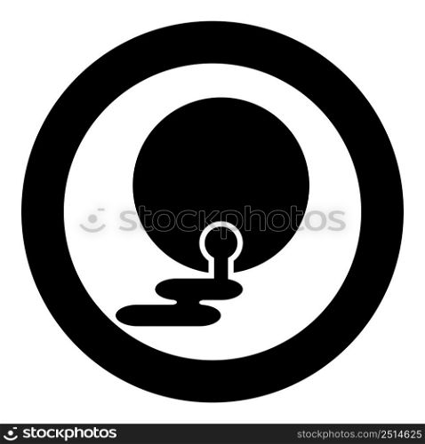Oil flowing from barrel fuel flows out Environmental pollution crude spill icon in circle round black color vector illustration image solid outline style simple. Oil flowing from barrel fuel flows out Environmental pollution crude spill icon in circle round black color vector illustration image solid outline style