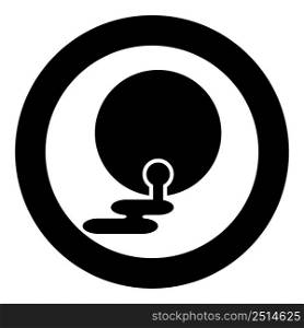 Oil flowing from barrel fuel flows out Environmental pollution crude spill icon in circle round black color vector illustration image solid outline style simple. Oil flowing from barrel fuel flows out Environmental pollution crude spill icon in circle round black color vector illustration image solid outline style