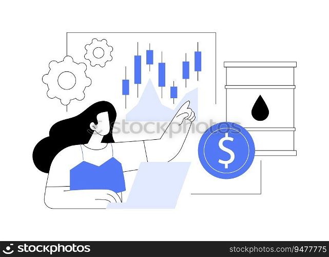 Oil futures trade abstract concept vector illustration. Trader analyzing oil futures, gas industry, petroleum stock market, money investment, fuels financial growth abstract metaphor.. Oil futures trade abstract concept vector illustration.