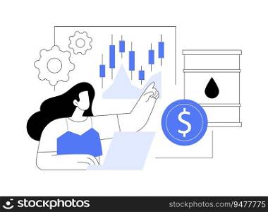 Oil futures trade abstract concept vector illustration. Trader analyzing oil futures, gas industry, petroleum stock market, money investment, fuels financial growth abstract metaphor.. Oil futures trade abstract concept vector illustration.