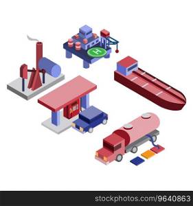 Oil gas isometric petroleum industry icon set Vector Image