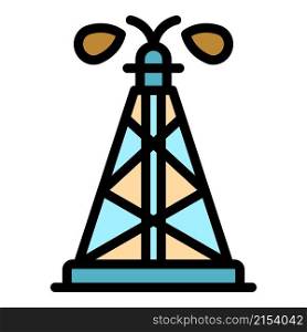 Oil gushing from the tower icon. Outline oil gushing from the tower vector icon color flat isolated. Oil gushing from the tower icon color outline vector
