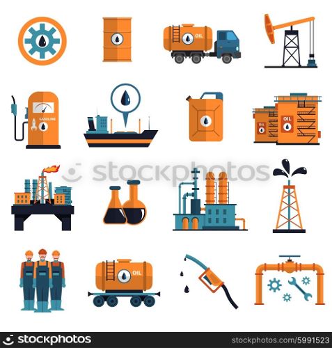 Oil Icons Set . Oil icons set with petrol and gasoline symbols flat isolated vector illustration