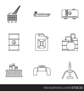 Oil icons set. Outline illustration of 9 oil vector icons for web. Oil icons set, outline style