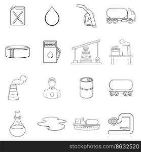 Oil industrial set icons in outline style isolated on white background. Oil industrial icon set outline