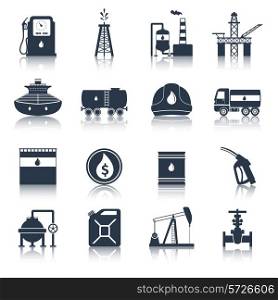 Oil industry diesel canister fuel tanker gas terminal icons black set isolated vector illustration