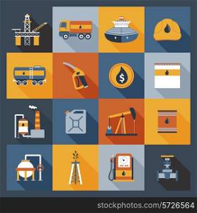 Oil industry drilling gas terminal fuel canister icons flat set isolated vector illustration