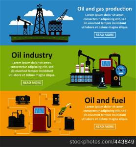Oil industry gas banner horizontal concept set. Flat illustration of 3 oil industry gas vector banner horizontal concepts for web.. Oil industry gas banner horizontal set, flat style