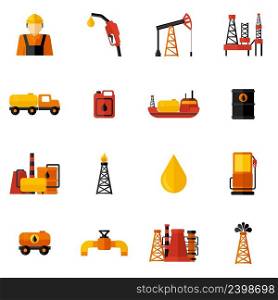 Oil industry gasoli≠processing drilling icons flat set isolated vector illustration