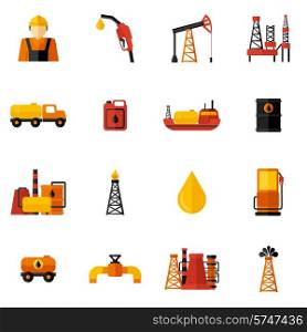 Oil industry gasoline processing drilling icons flat set isolated vector illustration