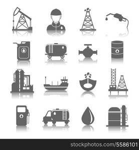 Oil industry gasoline processing symbols icons set with tanker truck petroleum can and pump isolated vector illustration