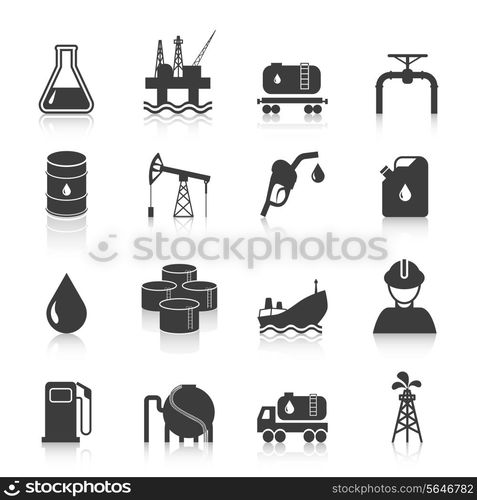 Oil industry gasoline processing symbols icons set with tanker truck petroleum can and pump isolated vector illustration