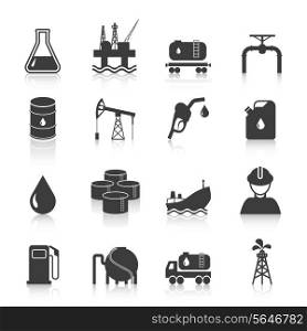 Oil industry gasoline processing symbols icons set with tanker truck petroleum can and pump isolated vector illustration