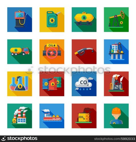 Oil industry icons flat set. Oil industry icons flat long shadow set isolated vector illustration
