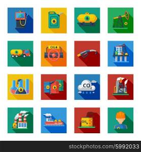 Oil industry icons flat set. Oil industry icons flat long shadow set isolated vector illustration