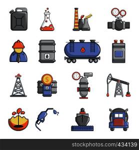 Oil industry icons set. Cartoon illustration of 16 oil industry vector icons for web. Oil industry icons set, cartoon style