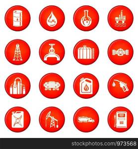Oil industry icons set vector red circle isolated on white background . Oil industry icons set red vector