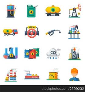 Oil industry icons set with fuel and petrolemum processing and transportation symbols isolated vector illustration. Oil industry icons set