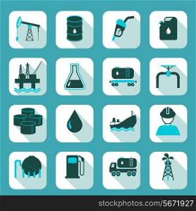Oil industry icons set with pump tanker barrel isolated vector illustration.