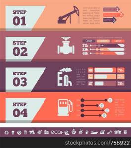 Oil Industry Infographic Elements. Plus Icon Set. Opportunity to Highlight any Country On the World Map. Vector Illustration EPS 10.