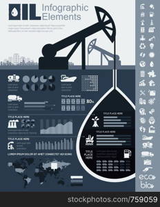 Oil Industry Infographic Elements. Plus Icon Set. Opportunity to Highlight any Country On the World Map. Vector Illustration EPS 10.