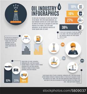 Oil industry infographic set with petroleum extraction symbols charts vector illustration. Oil Industry Infographic