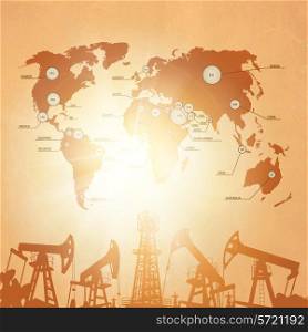Oil industry infographics in flat colours. Vector illustration.