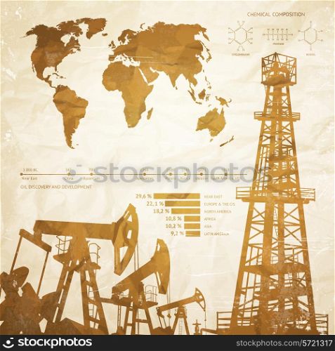 Oil industry infographics over old paper background. Vector illustration.
