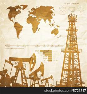 Oil industry infographics over old paper background. Vector illustration.
