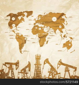 Oil industry infographics over old paper. Vector illustration.