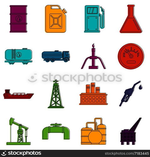 Oil industry items icons set. Doodle illustration of vector icons isolated on white background for any web design. Oil industry items icons doodle set