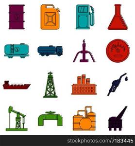 Oil industry items icons set. Doodle illustration of vector icons isolated on white background for any web design. Oil industry items icons doodle set