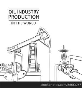 Oil industry objects, pipes valve connection and oil pump - isolated over white. Vector illustration.