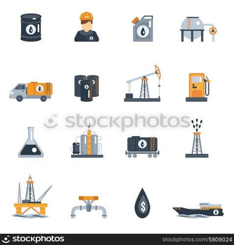 Oil industry petroleum product processing flat icon set isolated vector illustration. Oil Industry Flat Icon