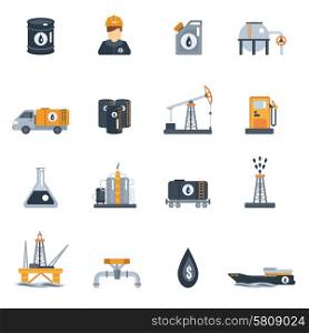 Oil industry petroleum product processing flat icon set isolated vector illustration. Oil Industry Flat Icon