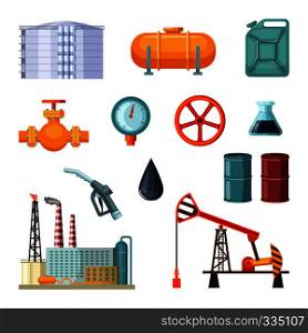 Oil industry. Vector pictures set of petroleum extraction. Business industrial processing fuel oil and gas illustration. Oil industry. Vector pictures set of petroleum extraction