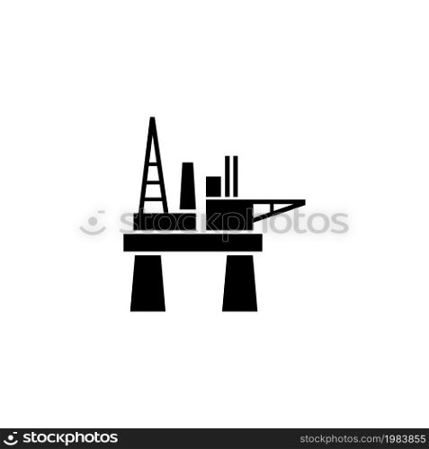 Oil Offshore Platform, Floating Oil Rig. Flat Vector Icon illustration. Simple black symbol on white background. Oil Offshore Platform, Floating Rig sign design template for web and mobile UI element. Oil Offshore Platform, Floating Oil Rig Flat Vector Icon
