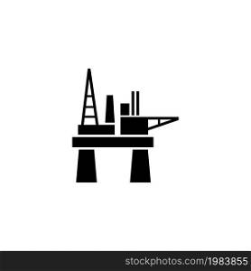 Oil Offshore Platform, Floating Oil Rig. Flat Vector Icon illustration. Simple black symbol on white background. Oil Offshore Platform, Floating Rig sign design template for web and mobile UI element. Oil Offshore Platform, Floating Oil Rig Flat Vector Icon