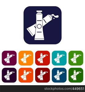 oil paints icons set vector illustration in flat style In colors red, blue, green and other. Oil paints icons set flat