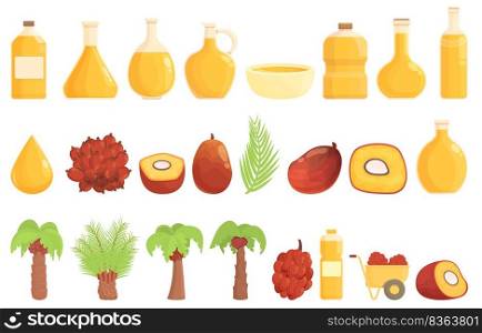 Oil palm icons set cartoon vector. Farm plantation. Coconut tree. Oil palm icons set cartoon vector. Farm plantation