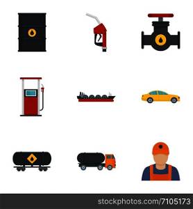 Oil petrol icon set. Flat set of 9 oil petrol vector icons for web design. Oil petrol icon set, flat style